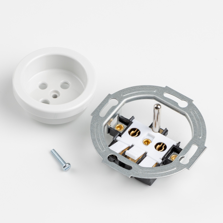 Kliklap - Priză dublă retro casnică cu ramă, 230V, alb zăpadă