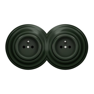 Kliklap - Priză dublă retro cu ramă, 230 V, verde