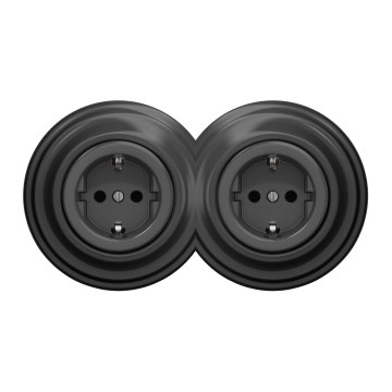 Kliklap - Priză dublă retro cu ramă, SCHUKO 230 V, antracit