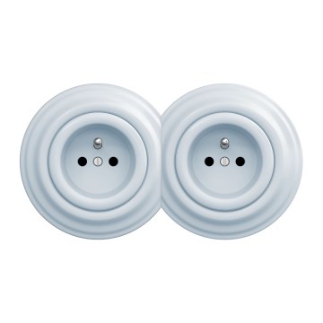 Kliklap - Priză dublă retro de perete, cu ramă, 230V, albastră