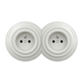 Kliklap - Priză dublă retro de perete, cu ramă, ceramică, 230 V, albă