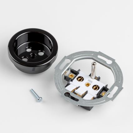 Kliklap - Priză dublă retro de perete cu ramă nr. 1, neagră