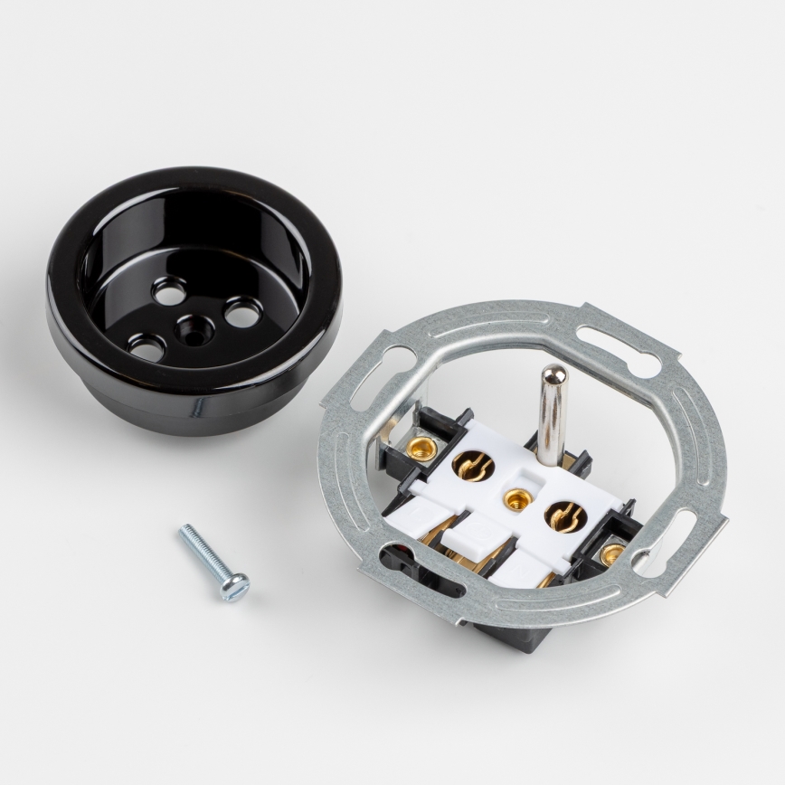 Kliklap - Priză dublă retro de perete cu ramă nr. 1, neagră