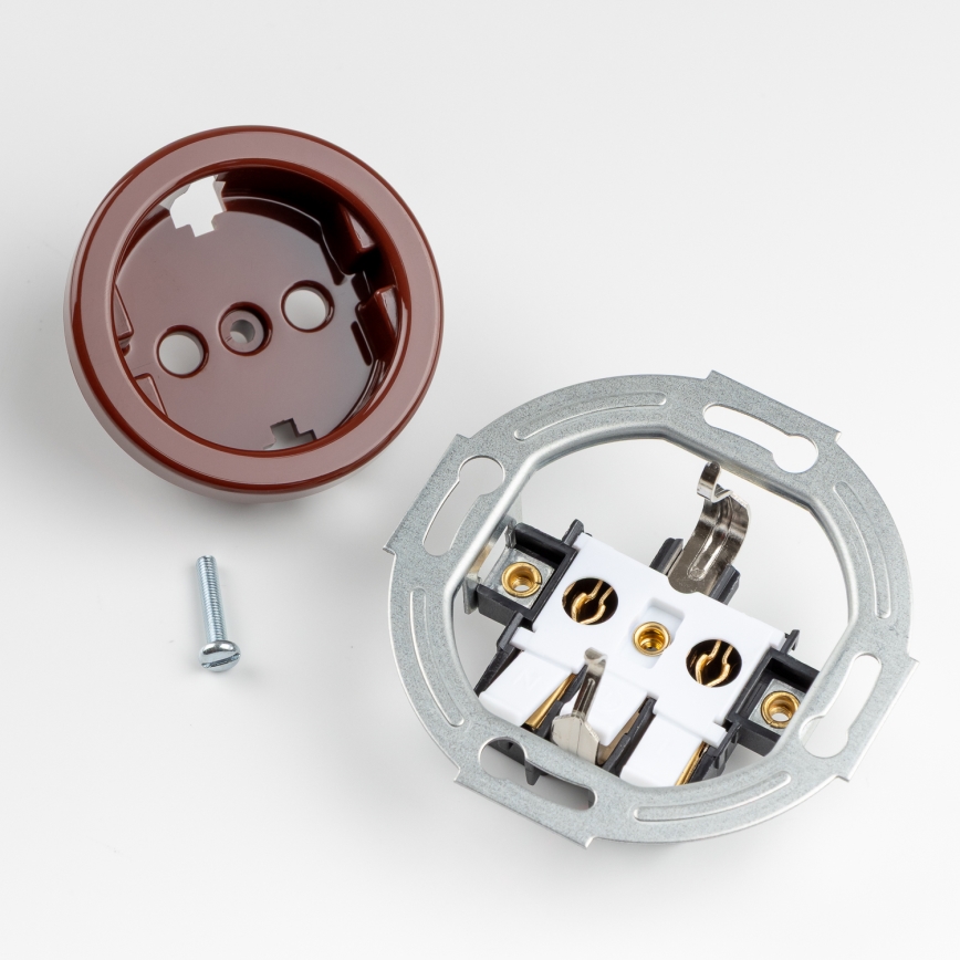 Kliklap - Priză dublă retro de perete, cu ramă, SCHUKO 230V, maro