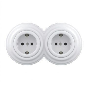 Kliklap - Priză dublă retro de uz casnic cu ramă, SCHUKO, 230 V, alb zăpadă