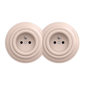 Kliklap - Priză dublă retro pentru uz casnic, cu ramă, 230V, roz antic