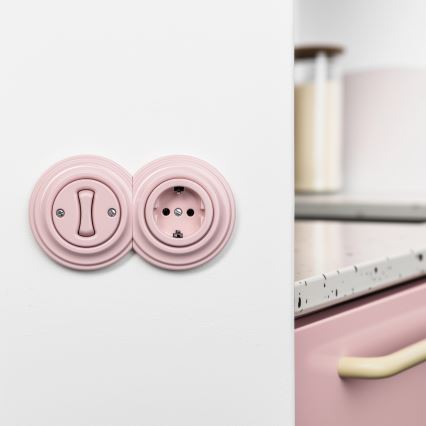 Kliklap - Priză retro casnică SCHUKO 230V/16A fără ramă, roz vintage