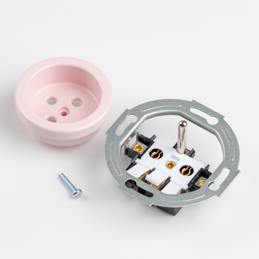 Kliklap - Priză retro de interior, fără ramă, 230V, roz vintage