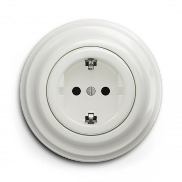 Kliklap - Priză retro de perete cu ramă SCHUKO 230V/16A, alb ceramic
