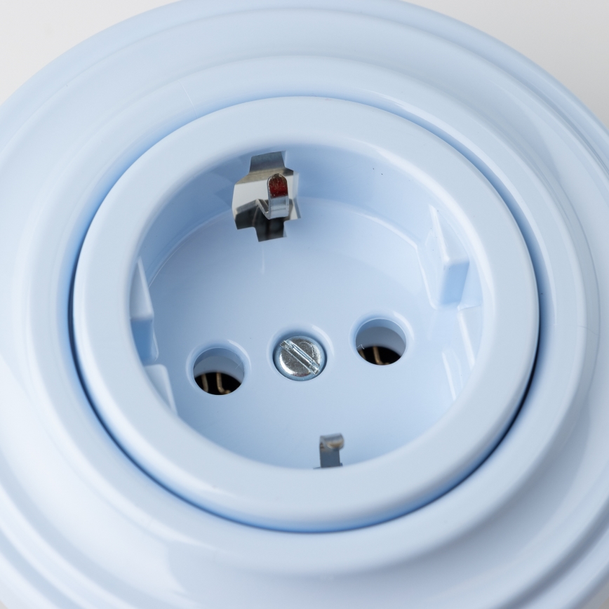 Kliklap - Priză retro de perete cu ramă SCHUKO 230V/16A, albastru
