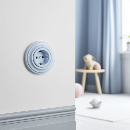 Kliklap - Priză retro de perete cu ramă SCHUKO 230V/16A, albastru