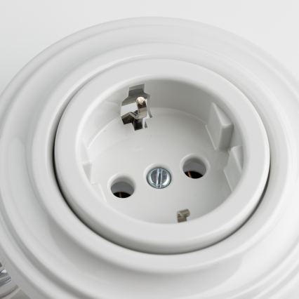Kliklap - Priză retro de perete cu ramă SCHUKO 230V/16A, ceramică, albă
