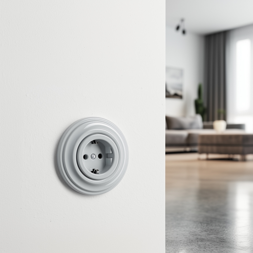 Kliklap - Priză retro de perete cu ramă SCHUKO 230V/16A, gri