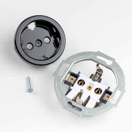 Kliklap - Priză retro de perete cu ramă SCHUKO 230V/16A, neagră