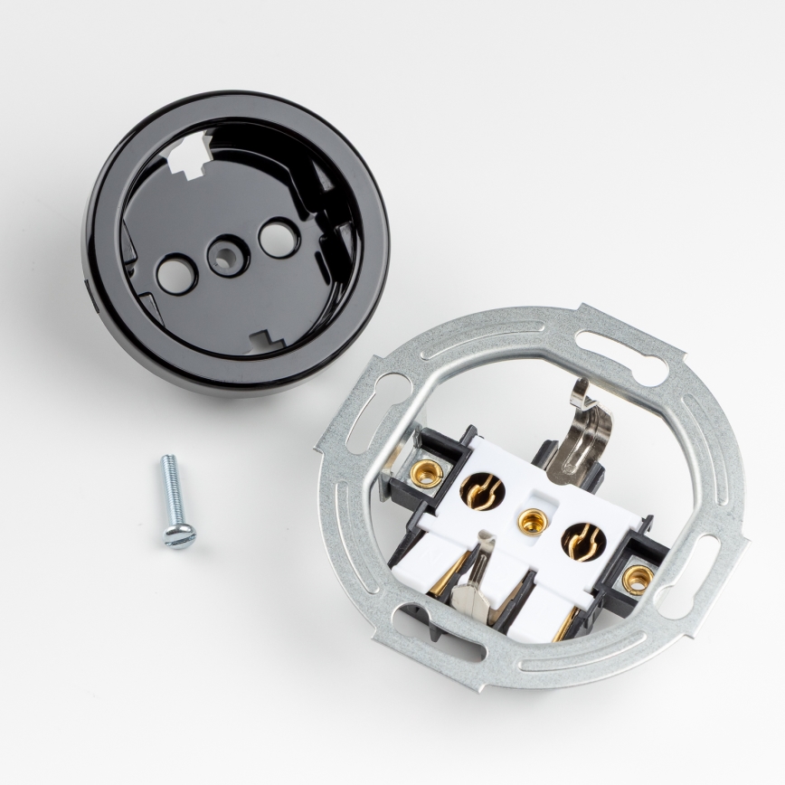 Kliklap - Priză retro de perete cu ramă SCHUKO 230V/16A, neagră