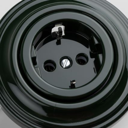 Kliklap - Priză retro de perete cu ramă SCHUKO 230V/16A, verde
