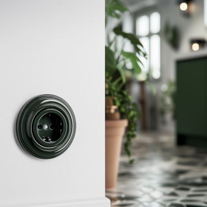 Kliklap - Priză retro de perete cu ramă SCHUKO 230V/16A, verde