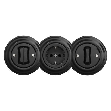 Kliklap - Priză retro de perete SCHUKO, fără ramă, 230V/16A, neagră