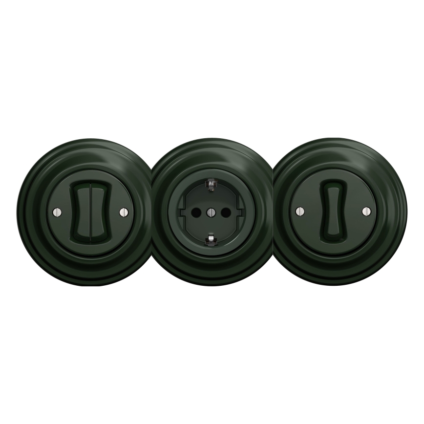 Kliklap - Priză retro de perete SCHUKO, fără ramă, 230V/16A, verde