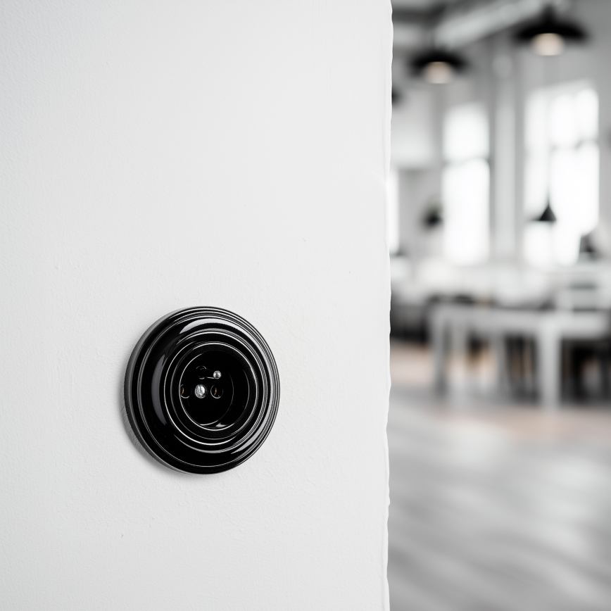 Kliklap - Priză retro pentru uz casnic cu ramă, 230V, neagră