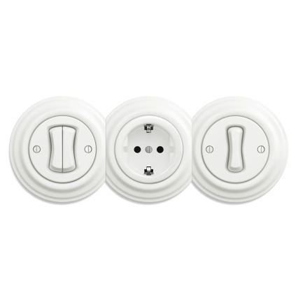 Kliklap - Priză retro Schuko fără ramă, 230V/16A, ceramică albă