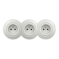 Kliklap - Priză retro triplă de perete cu ramă, ceramică, 230 V, albă