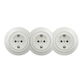 Kliklap - Priză retro triplă pentru uz casnic cu ramă, SCHUKO 230 V, alb