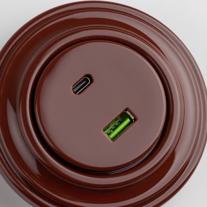 Kliklap - Priză retro USB-A și USB-C cu ramă, maro