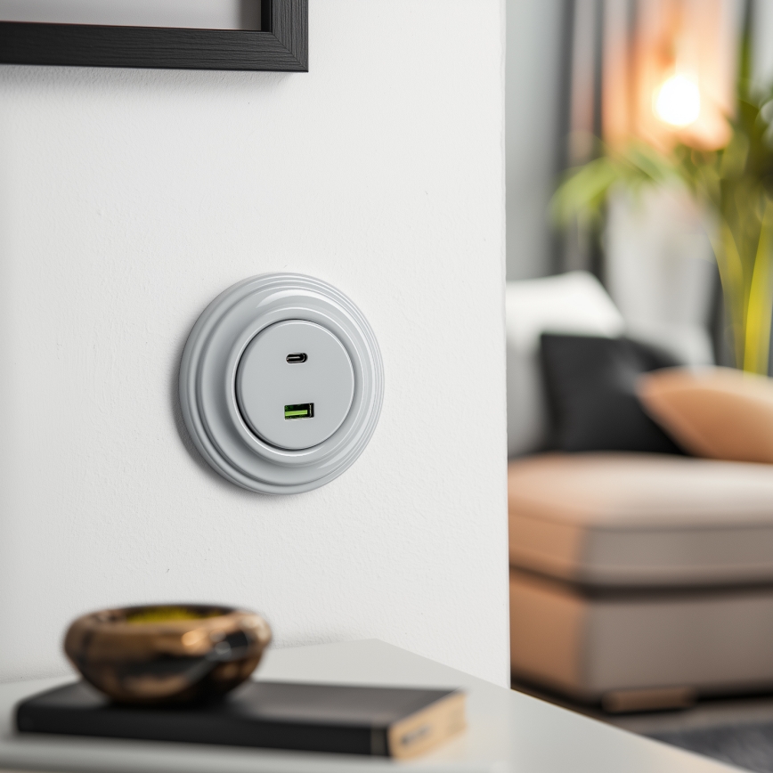 Kliklap - Priză retro USB A+C cu ramă gri