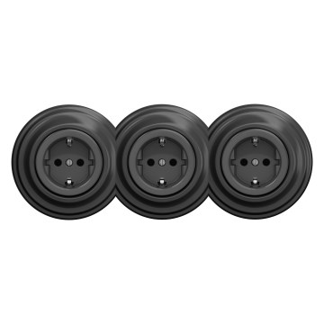 Kliklap - Priză triplă retro cu ramă SCHUKO 230V, antracit