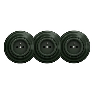 Kliklap - Priză triplă retro de perete cu ramă, 230 V, verde