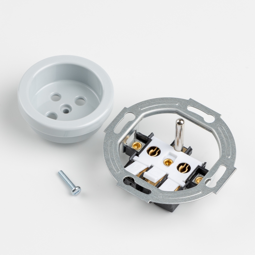 Kliklap - Priză triplă retro de perete cu ramă 230V gri