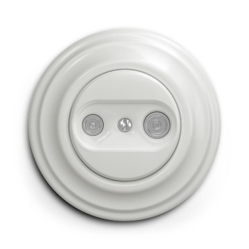 Kliklap - Priză TV+R retro (cu trecere) cu ramă ceramică albă