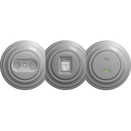 Kliklap - Priză TV+R retro pentru abonați (în serie) fără ramă, gri