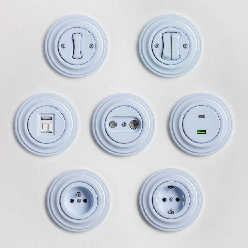 Kliklap - Priză USB retro A+C cu ramă albastră