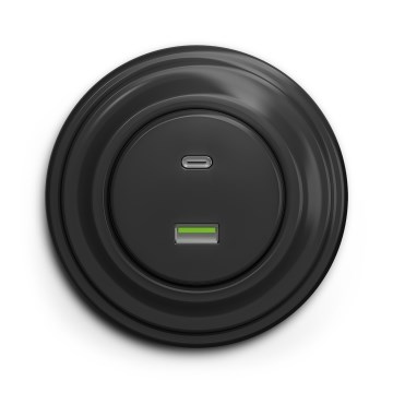 Kliklap - Priză USB retro A+C cu ramă, antracit