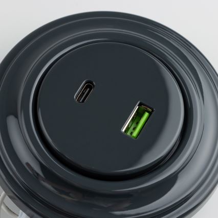 Kliklap - Priză USB retro A+C cu ramă, antracit