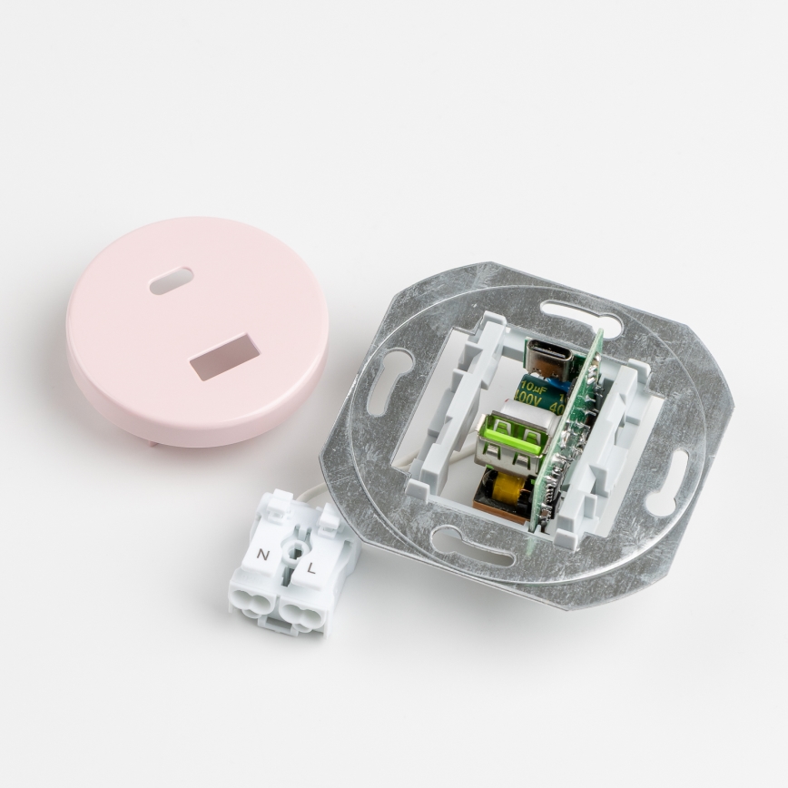 Kliklap - Priză USB retro A+C cu ramă, roz prăfuită