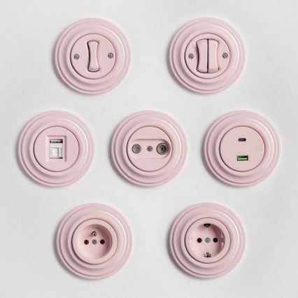 Kliklap - Priză USB retro A+C cu ramă, roz prăfuită