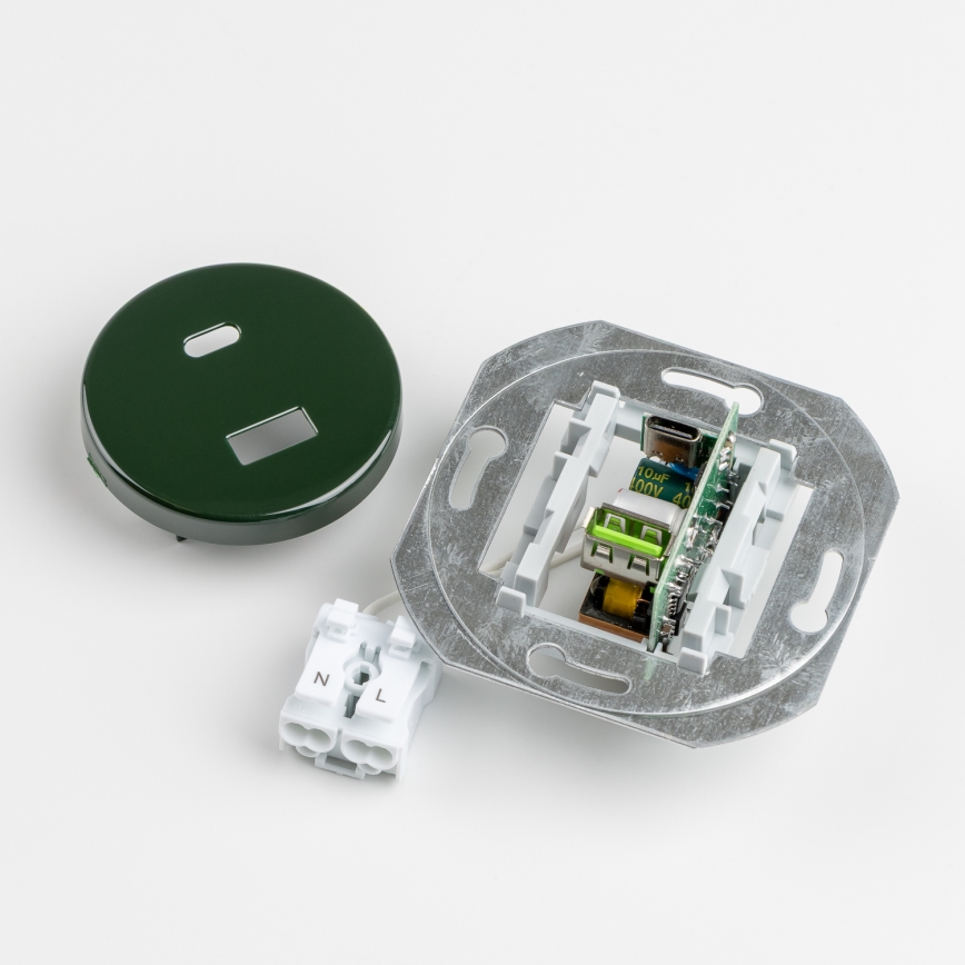 Kliklap - Priză USB retro A+C cu ramă, verde