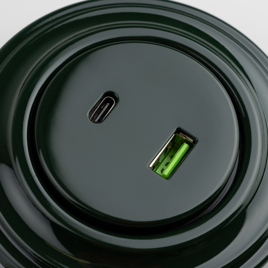 Kliklap - Priză USB retro A+C cu ramă, verde