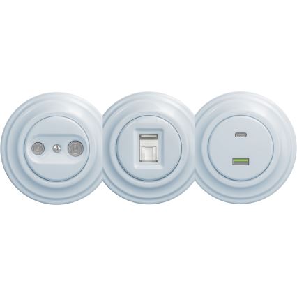 Kliklap - Priză USB retro A+C fără ramă albastră