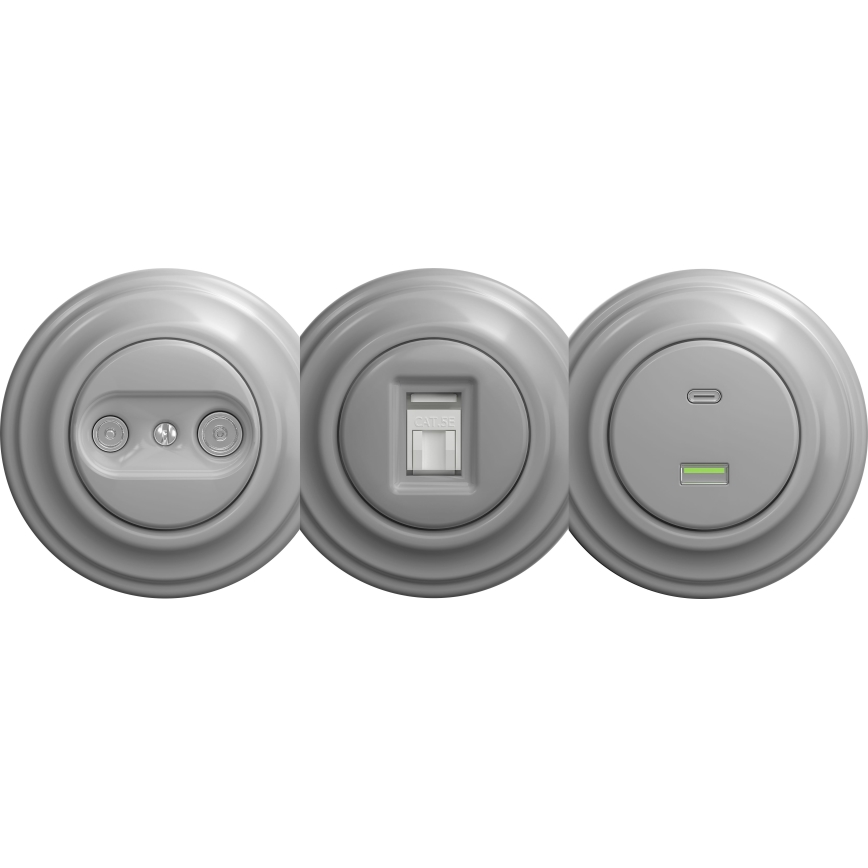 Kliklap - Priză USB retro A+C fără ramă, gri