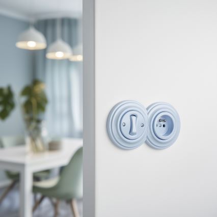 Kliklap - Retro întrerupător unipolar nr. 1 și priză 230 V, cu ramă albastră