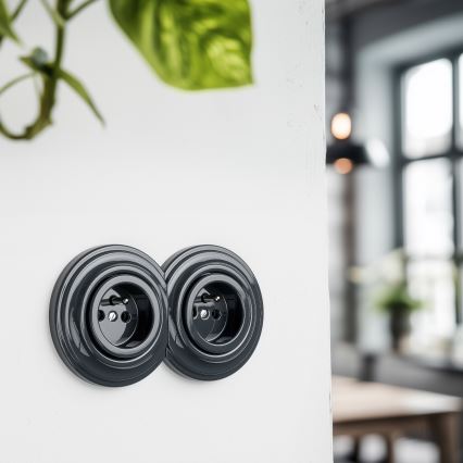 Kliklap - Retro întrerupător unipolar nr. 1 și priză 230 V cu ramă antracit