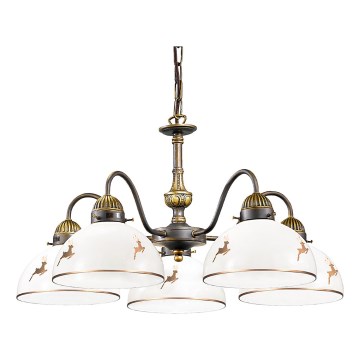 Kolarz 731.85.150 - Candelabru cu lanț NONNA, 5xE27/75W/230V, decor cu cerbi, aur roz