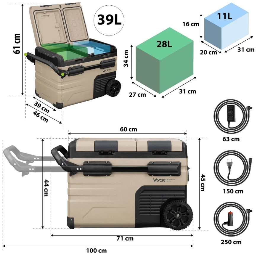 Ladă frigorifică portabilă cu afișaj LCD 39 l 230V/12V/24V maro