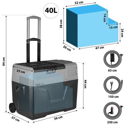 Ladă frigorifică portabilă cu afișaj LCD 40 l 230V/12V/24V negru