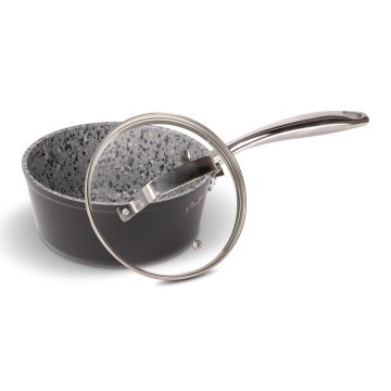 Lamart - Cratiță granit cu capac, 16 cm, negru/gri/inox