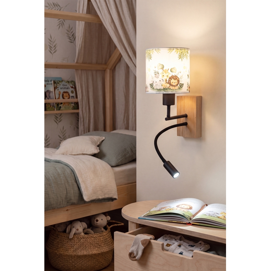Brilagi - Lampă de perete LED flexibilă pentru copii BOBO WOOD 1xE27/25W/230V + LED/3W stejar/negru/alb/verde/junglă